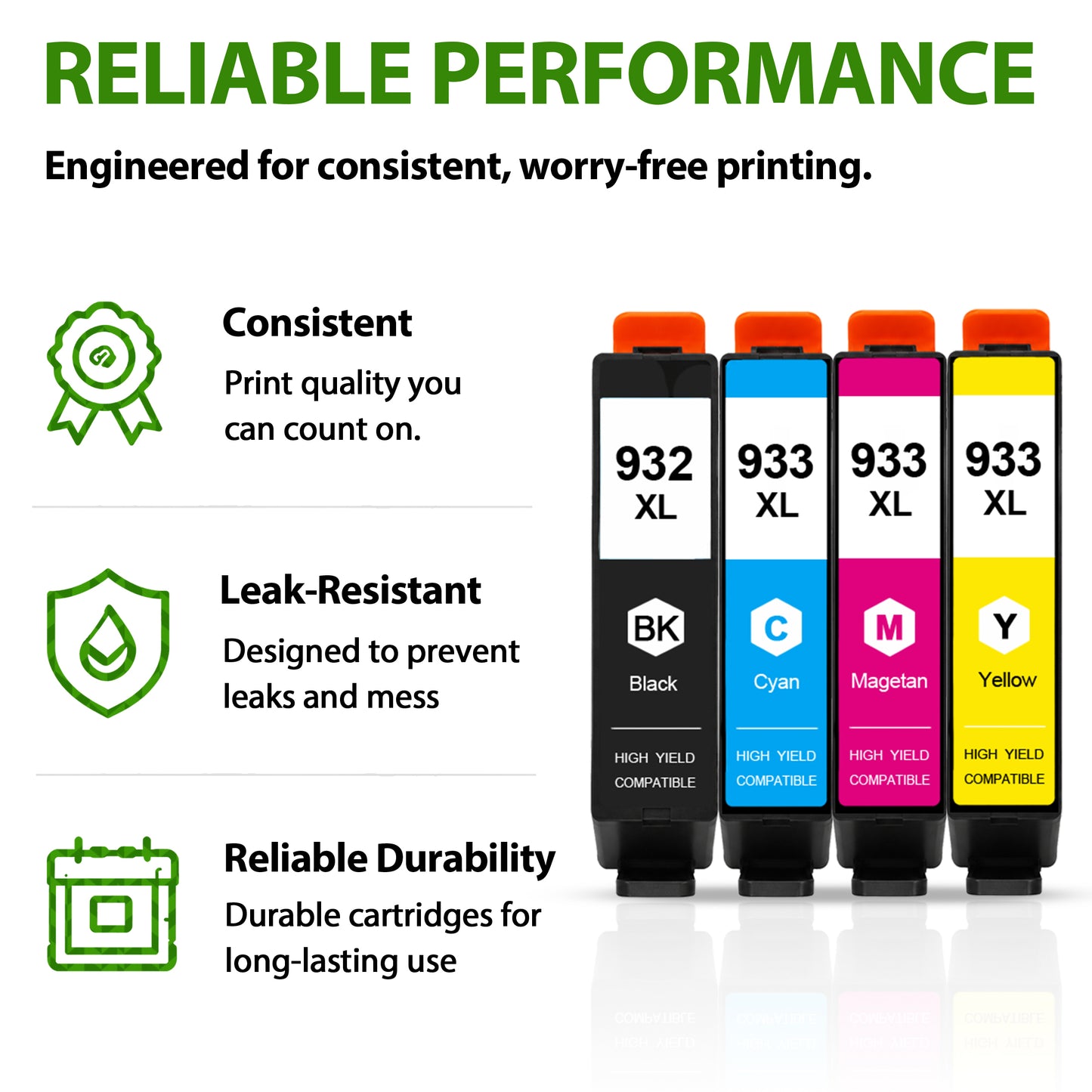 932XL 933XL Ink Cartridges Combo Pack Compatible for 932 933 Ink Cartridges Works with OfficeJet 7110 7510 7610 7612 Printers (4-Pack)