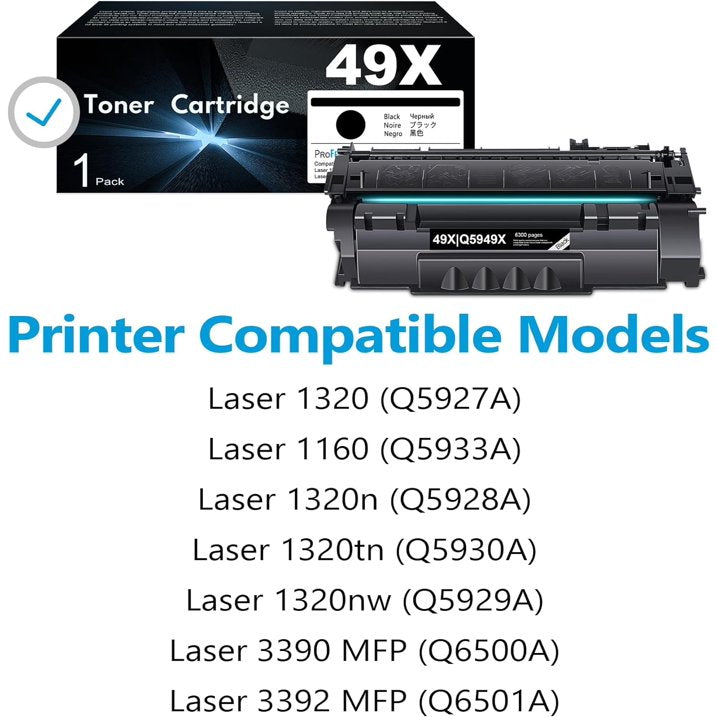 49X Q5949X Black Toner Cartridge (with Chip), 1 Pack, Q5949X Toner Compatible for 49X Q5949X Toner for 1320 1320n 1320nw 1320tn 3390 3392 1160 Printer