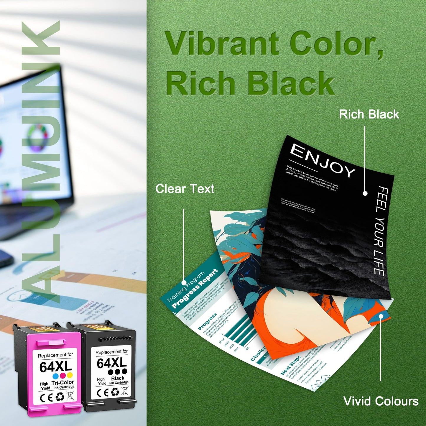 64XL Ink Cartridges Black/Tri-Color Combo Pack Compatible for HP 64XL Ink Cartridge for Envy Photo 7855 7858 7155 7120 7800 7158 6252 6255 7100 7164 Tango Series Printer Printer