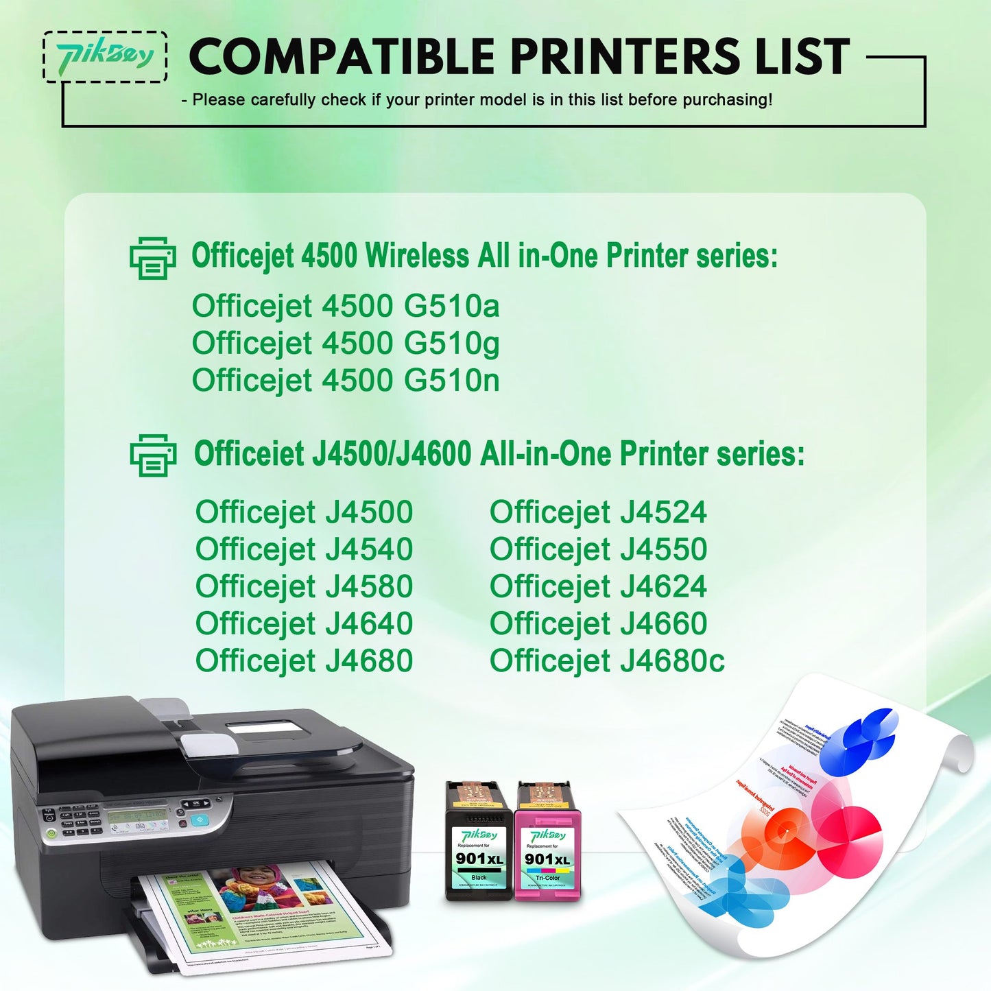 901XL Ink Cartridges 2-Pack Black/Tri-color Compatible for HP 901 Ink Cartridge for Officejet 4500 J4524 J4540 J4550 J4580 J4624 J4680 Printer