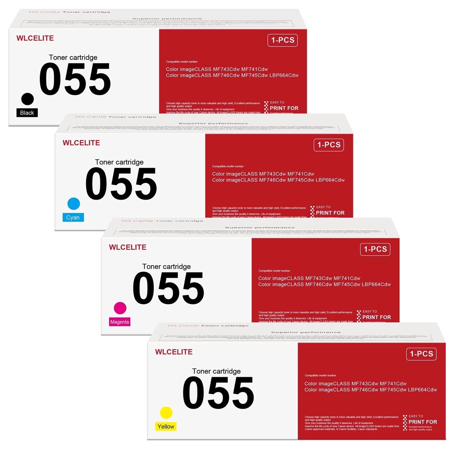 055 Toner Cartridge Compatible for Canon 055 Combo Pack Toner Cartridge Printer（1*Black 1*Cyan 1*Magenta 1*Yellow）