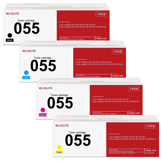 055 Toner Cartridge Compatible for Canon 055 Combo Pack Toner Cartridge Printer（1*Black 1*Cyan 1*Magenta 1*Yellow）