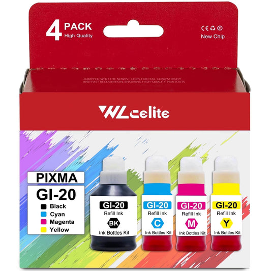 GI 20 Ink Refill Compatible for Canon 20 Ink Refill Bottles Kit for PIXMA G5020 G6020 G7020 Printer（4 Pack）