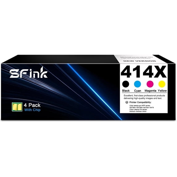 414X Toner Cartridges 4 Pack (with Chip) Compatible for HP414X 414A for Color Laserjet Pro MFP M479fdw M479fdn M479dw Pro M454dw M454dn M479 M454 Printer Ink W2020X W2020A (1BK+1C+1M+1Y)