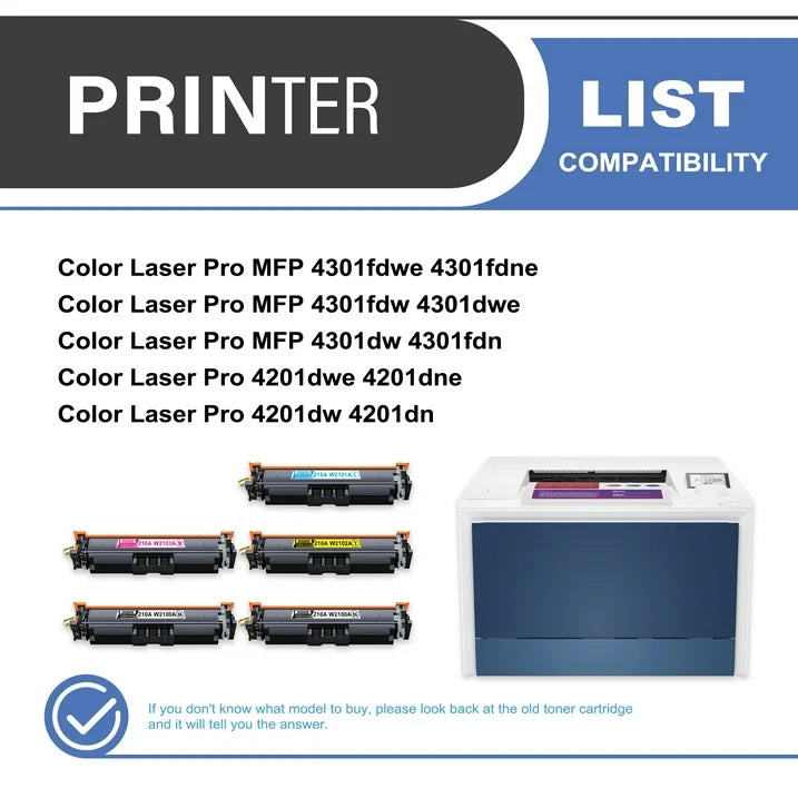 210A W2100A Toner Cartridge 5-Pack Compatible for 210A W2100A Toner Cartridges for Color Laser Pro 4201, Color Laser Pro MFP 4301 Series Printer (2 Black, 1 Cyan, 1 Magenta, 1 Yellow)