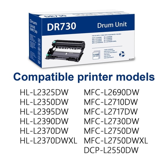 DR730 DR 730 Drum Unit 2-Pack Black (NO Toner) Compatible for Brother DR730 DR 730 Drum Unit MFC-L2710DW HL-L2370DWXL DCP-L2550DW Printer