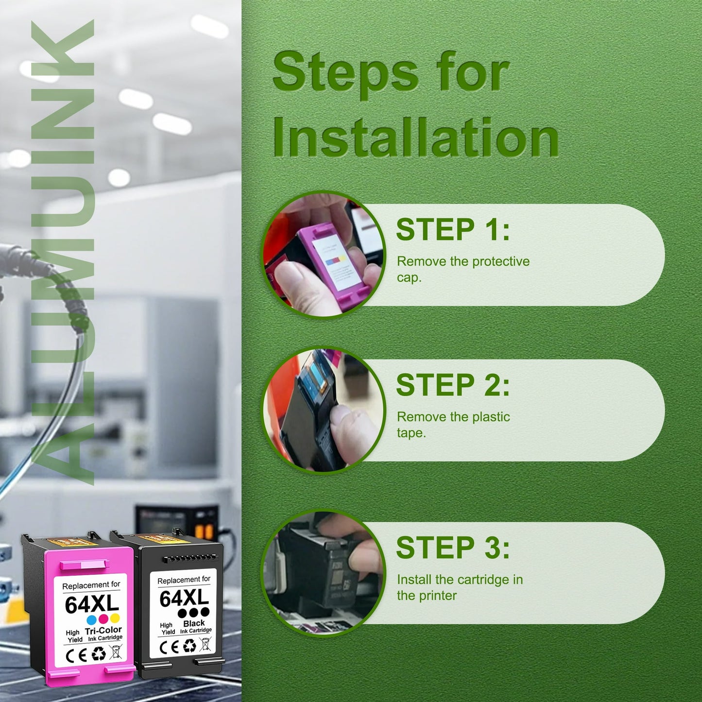 64XL Ink Cartridges Black/Tri-Color Combo Pack Compatible for HP 64XL Ink Cartridge for Envy Photo 7855 7858 7155 7120 7800 7158 6252 6255 7100 7164 Tango Series Printer Printer