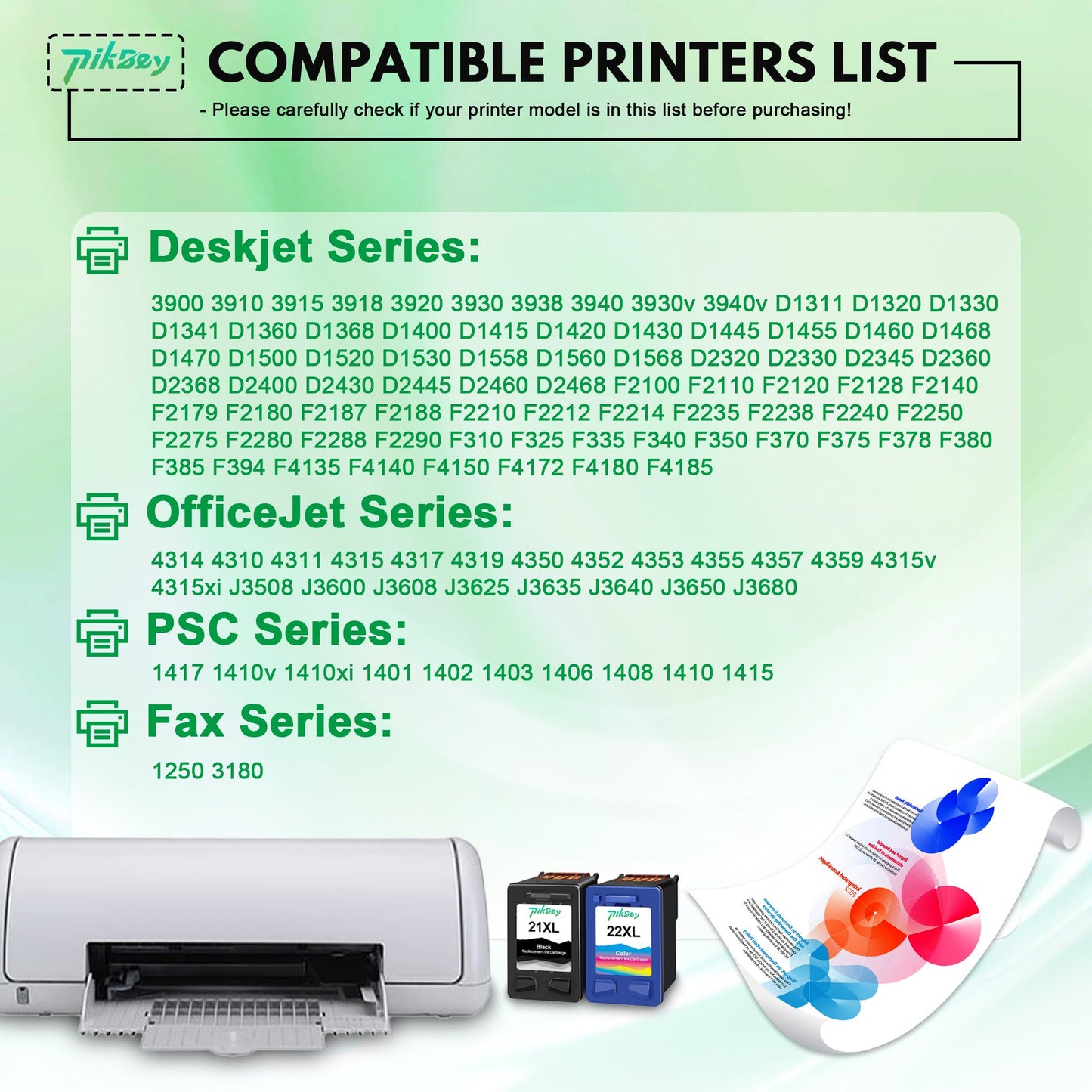 21XL 22XL Ink Cartridges (2-Pack Black/Tri-Color) - Compatible for HP 21 22 XL Ink Cartridges for DeskJet 3900 D1311 F2100 OfficeJet 4315 J3680 PSC 1415 Printers