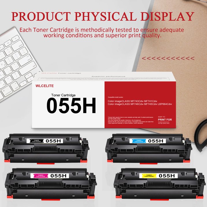 CRG 055H Toner Compatible for Canon 055H Toner Cartridge MF745Cdw LBP664CdW Printer（1*Black 1*Cyan 1*Magenta 1*Yellow）