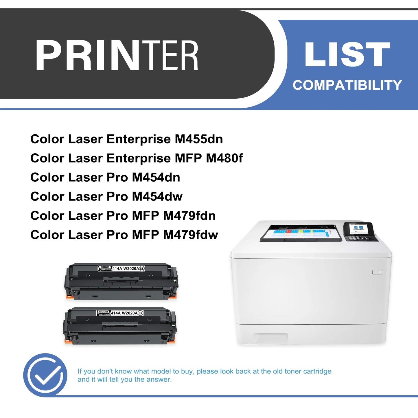 414A W2020A Toner Cartridge Black 2-Pack Compatible for 414A W2020A Toner Cartridges for Color Laser Enterprise M455dn, MFP M480f; Color Laser Pro M454, MFP M479 Series Printer