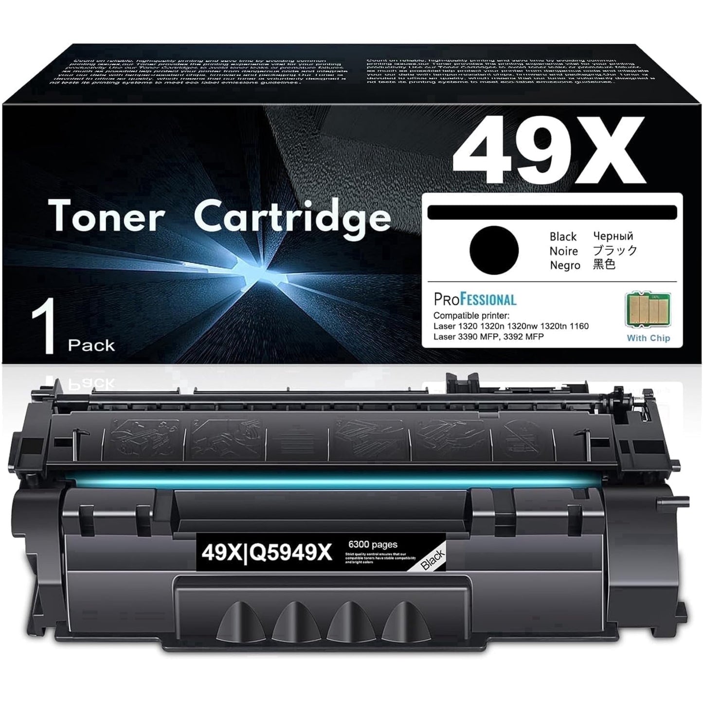 49X Q5949X Black Toner Cartridge (with Chip), 1 Pack, Q5949X Toner Compatible for 49X Q5949X Toner for 1320 1320n 1320nw 1320tn 3390 3392 1160 Printer