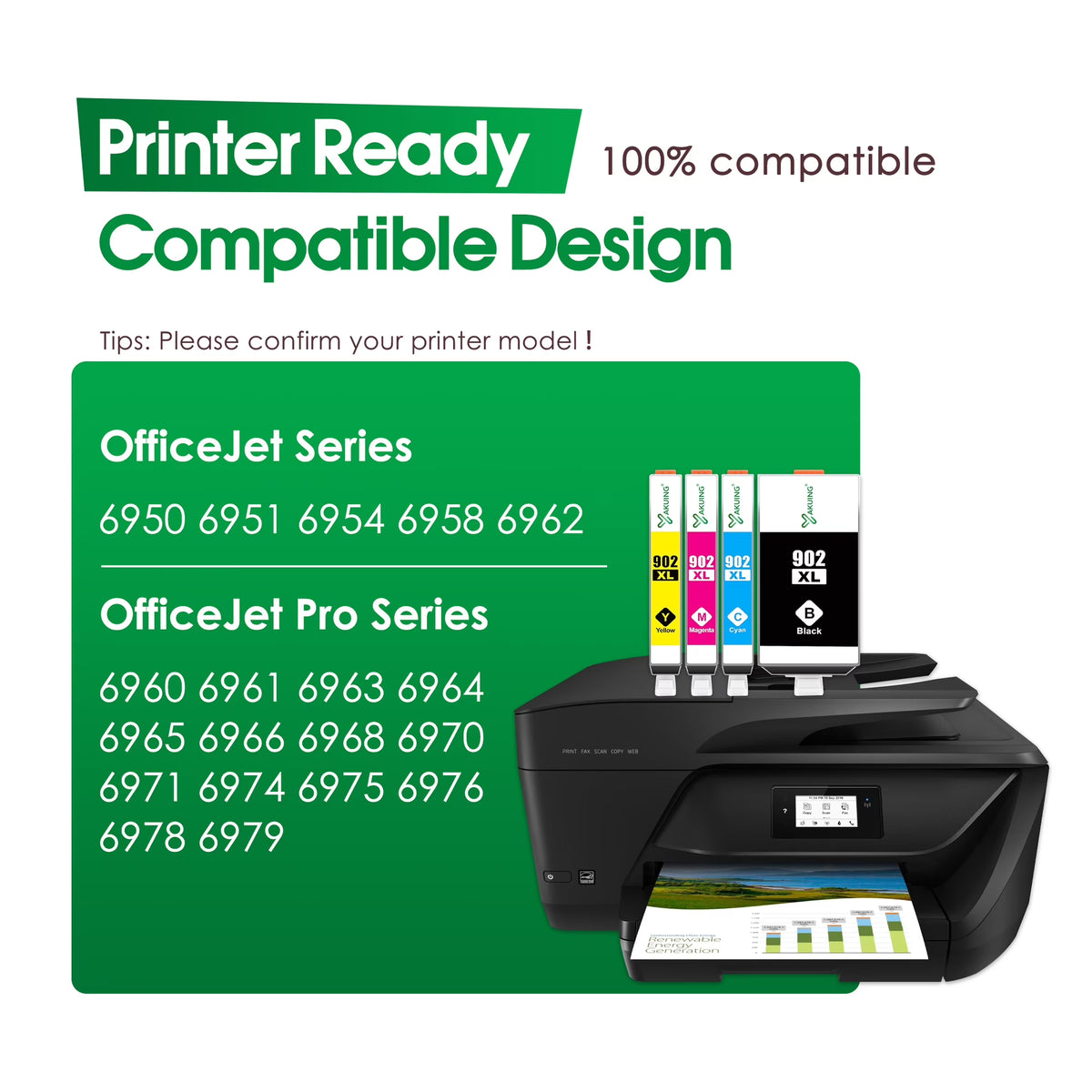 902 XL 902XL Ink Cartridge Combo Pack Compatible for HP902XL 902 XL Ink Cartridge to use with Officejet Pro 6978 6968 6974 6975 Officejet 6956 6958 Printers (2 Black, 1 Cyan, 1 Magenta, 1 Yellow)