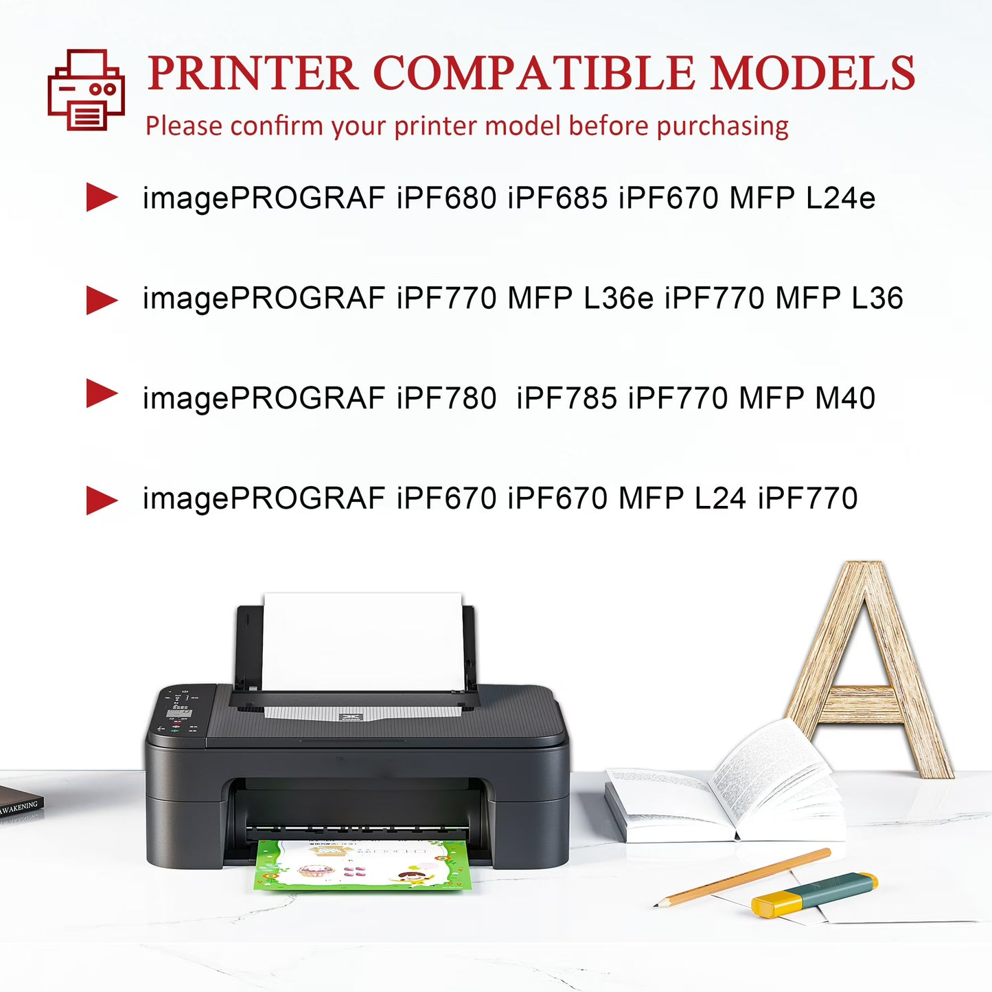 PFI 107 Ink Cartridge 130ml Replacement for Canon 107 Ink for iPF680 iPF685 Printer（5 Pack,1*Matte Black 1*BK 1*C 1*M 1*Y）