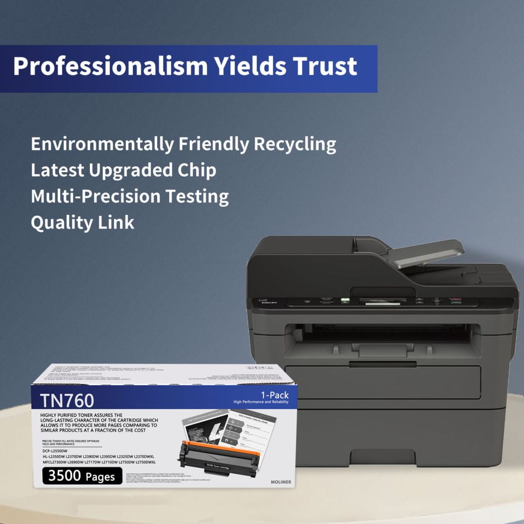 High Yield TN760 Toner Cartridge Replacement for Brother MFC-L2730DW MFC-L2690DMFC-L2717DW MFC-L2710DW MFC-L2750DW Printer 2 Pack Black