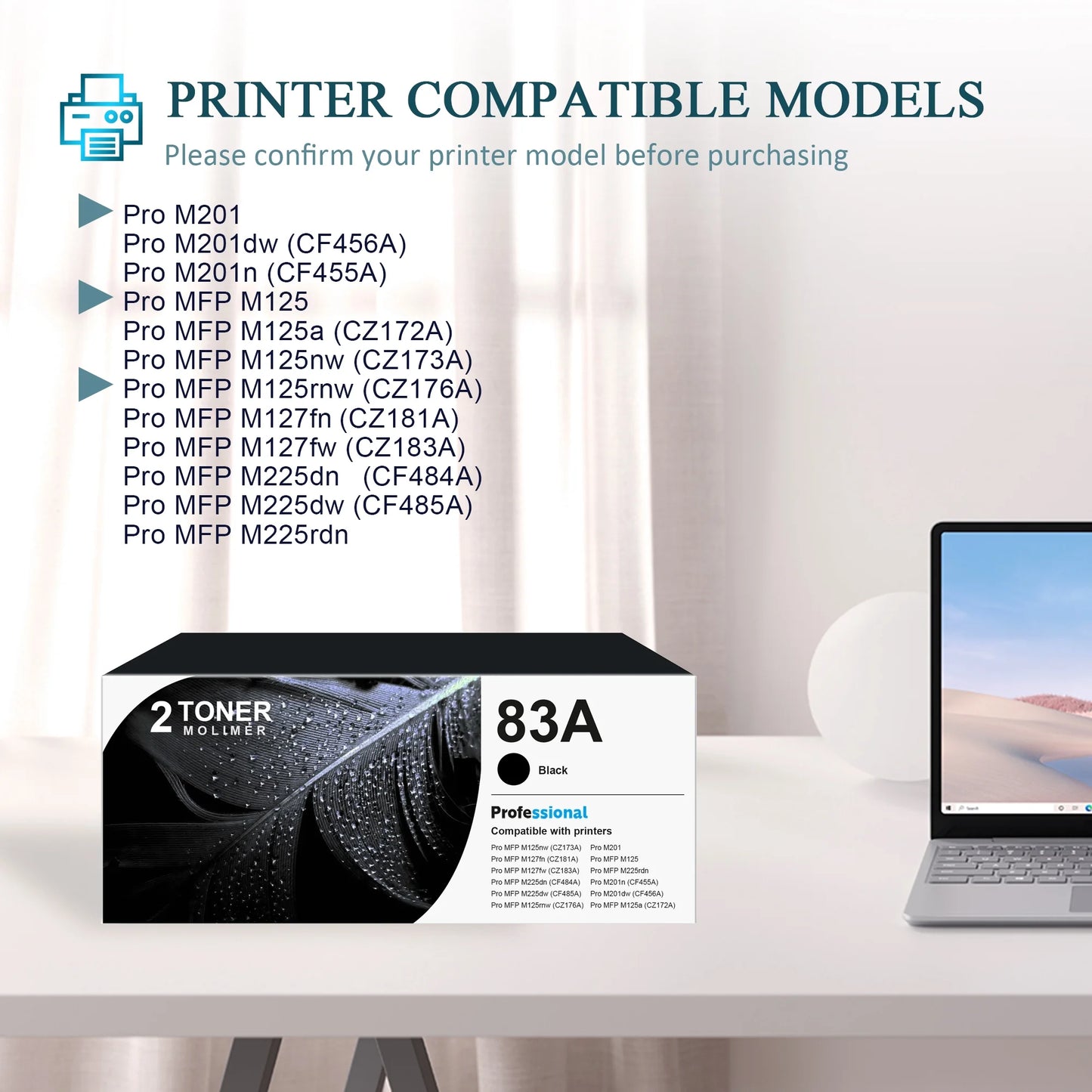 83A CF283A Toner 2 Pack 83A toner Cartridge Compatible for HP 83A Pro M201 MFP M125 M127 Series Printer