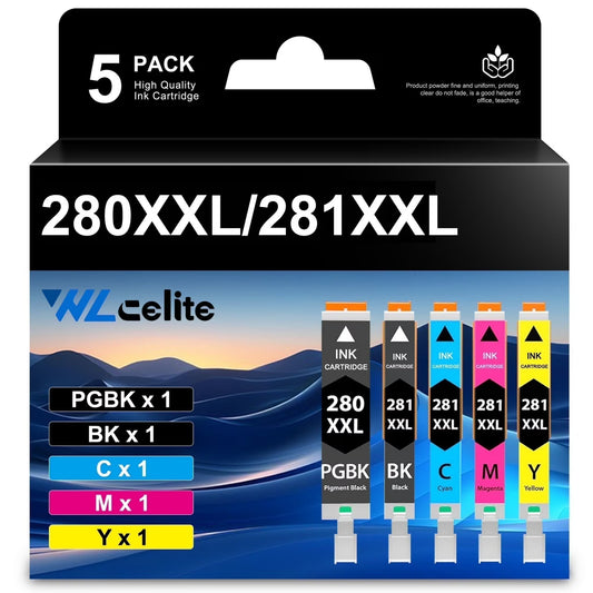 5 Pack 280 281 Ink Cartridge Compatible for Canon PGI-280XXL 281XXL Printer Ink