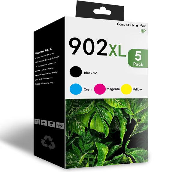 5 Pack 902XL Ink Compatible for 902XL Ink Cartridge Combo Pack for 6963 6964 6966 Printer (5 Pack)（2BK 1C 1M 1Y）