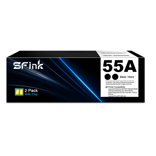 55A 2 Pack Toner Cartridges Compatible for HP 55A CE255A for LaserJet Enterprise 500 MFP M525 Series, Laser Enterprise P3015 Series, Laser Pro MFP M521 Series Printer ( Black)