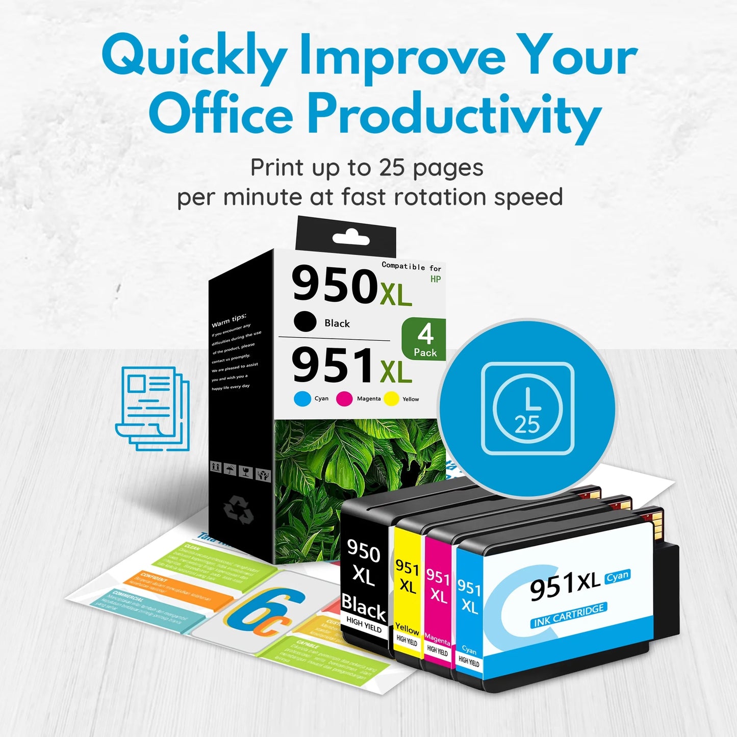 950 951 Ink Cartridge Compatible for HP 950XL 951XL Ink Cartridge for OfficeJet 271dw 276dw Printer (BK/C/M/Y)