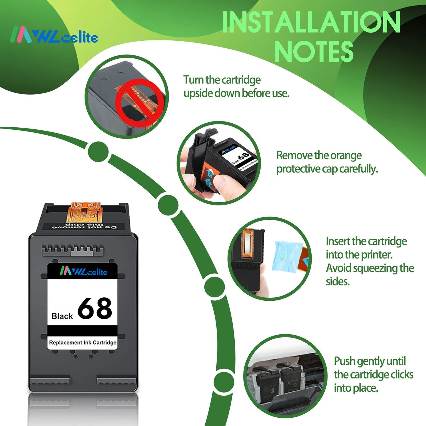 68 Ink Compatible for HP 68 Black Ink Cartridge for Envy 6100e 6500e Series