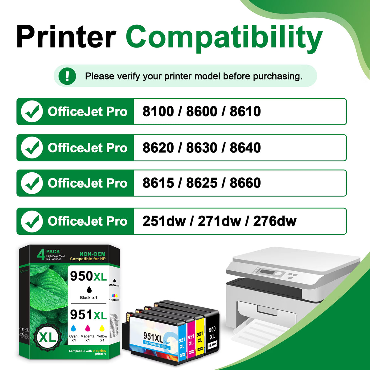 950XL 951XL Ink Cartridges Compatible for HP 950 951 Ink Cartridge 950 XL 951 XL for OfficeJet Pro 8610 8600 8620 276dw 251dw Printers (4 Pack)