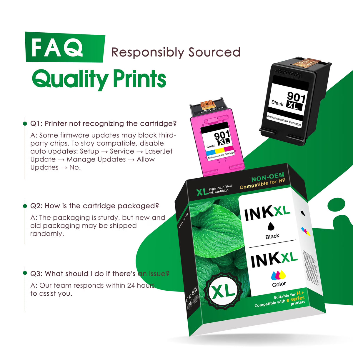 901XL Ink Cartridges Compatible for HP 901XL Ink Cartridge Work with Officejet 4500 G510a 4500 G510g Officejet J4524 J4540 J4550 J4580 Printers (1 Black /1 Tri-Color)