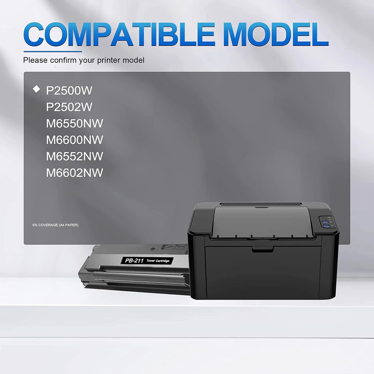 PB-211 Toner Cartridge: High Yield 2 Black Replacement for Pantum P2500W P2502W M6550NW Printers