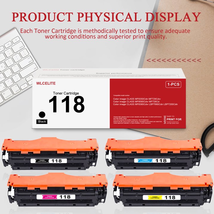 CRG 118 4 Pack Toner Compatible for Canon 118 Toner Cartridge for MF8350Cdn MF729Cdw Printer（Black Cyan Magenta Yellow）