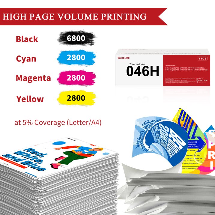 046H Toner Cartridge Compatible for Canon 046H 046 Toner Cartridge for MF733 MF731 Printer 4 Pack(Black Cyan Magenta Yellow)