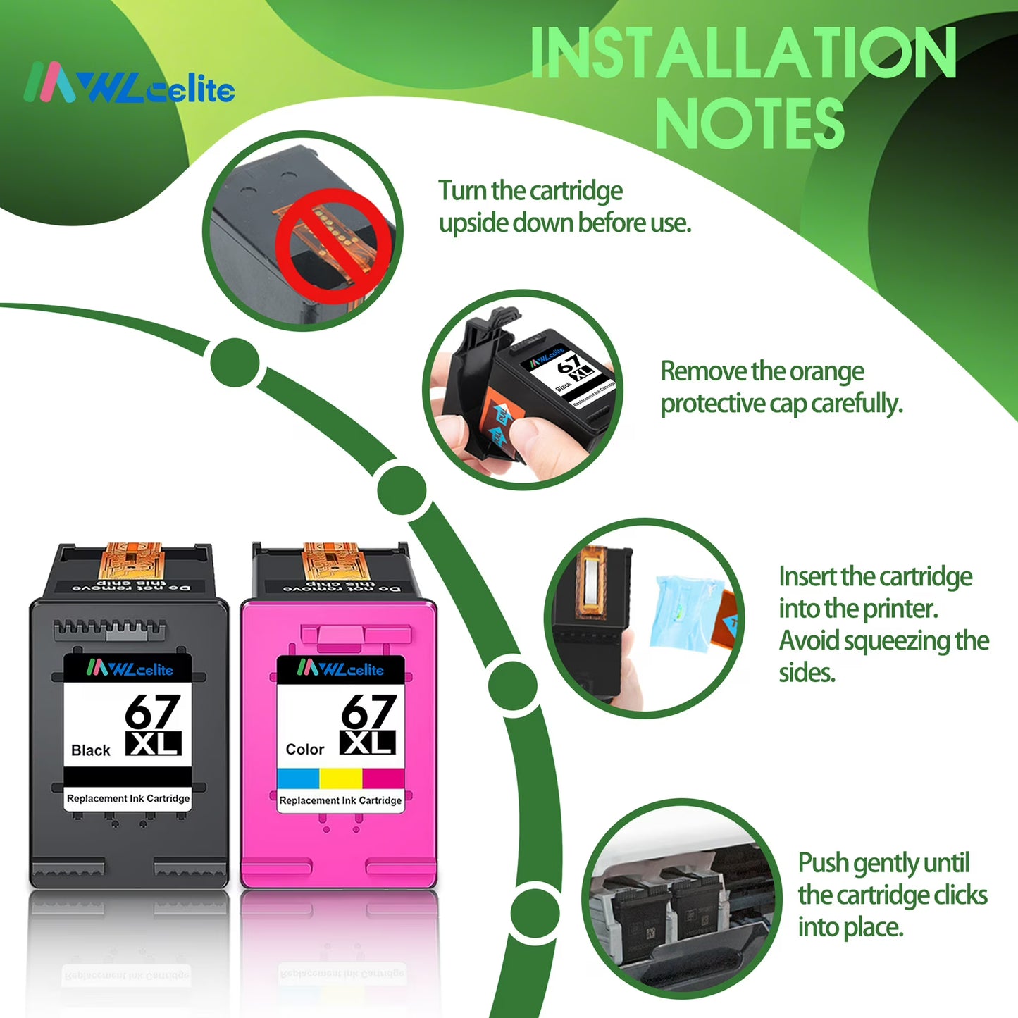 67XL 67 Ink Cartridge Compatible for 67 XL Ink Cartridges Deskjet 2742e Envy 6000 6010e Black Tri-Color