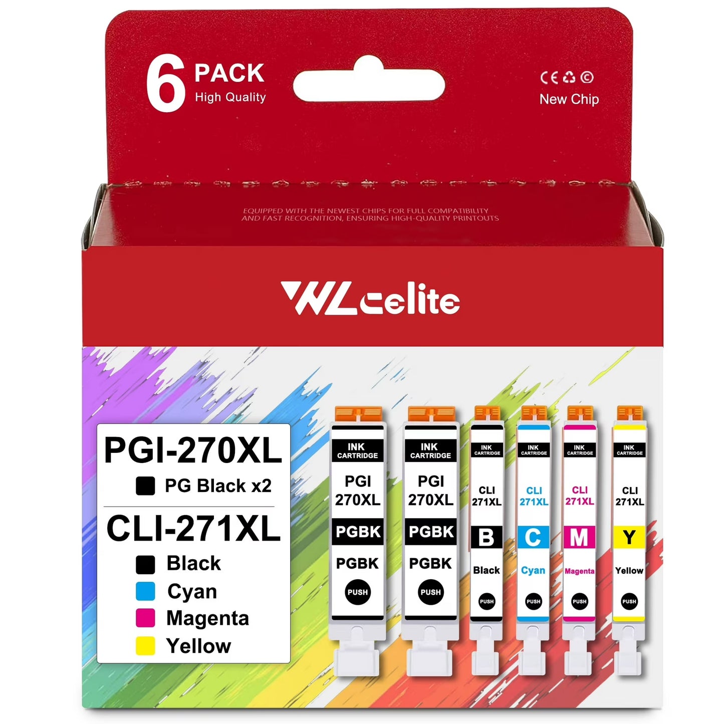 PGI 270XL CLI 271XL Ink Cartridge Compatible for Canon 270XL 271XL Ink Cartridge with TS8020 TS9020 (6 Pack，2*PGBK 1*Black 1*Cyan 1*Magenta 1*Yellow)