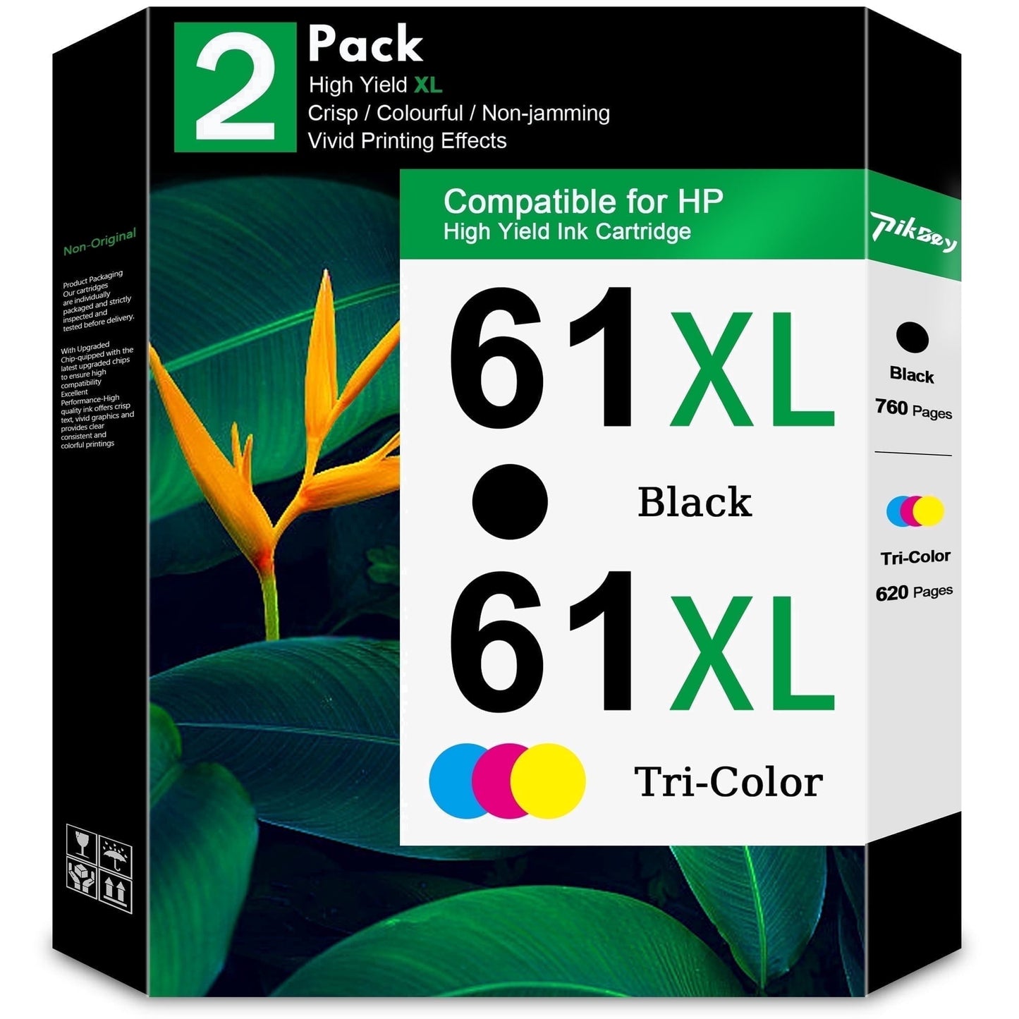 61 XL 61XL Ink Cartridges 2-Pack Black/Tri-color Compatible for HP 61 Ink Cartridges for DeskJet 1000 1510 2050 Officejet 2620 4630 Envy 4500 5530 Printers