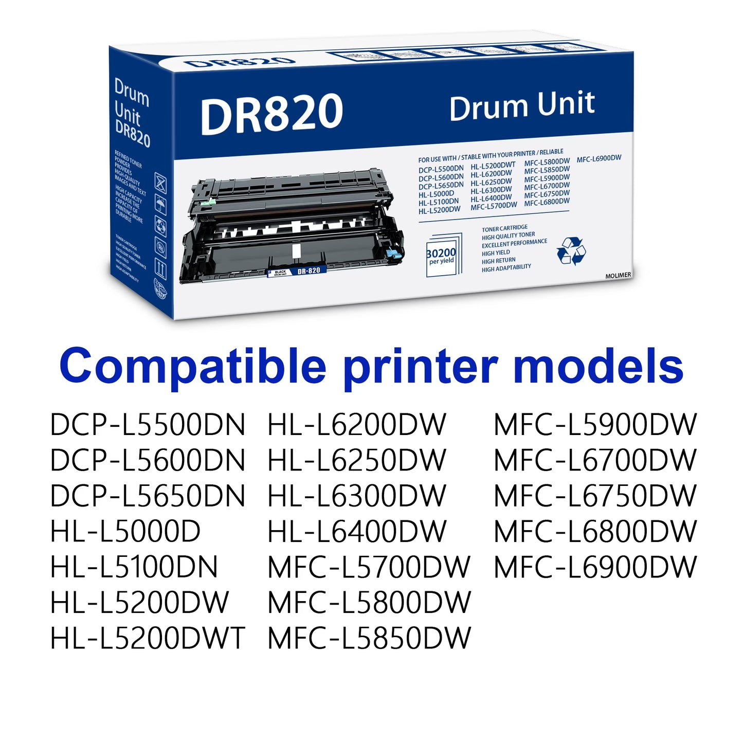 DR820 Black Drum Unit Compatible for Brother DR 820 (1 pack ) for MFC-L5800DW MFC-L5850DW Printers
