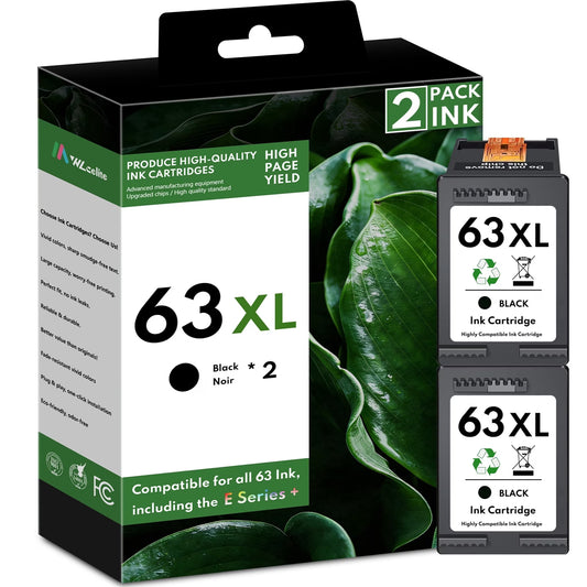 63 Ink 63XL Black Ink Cartridge Compatible for 63 XL Ink Cartridges for OfficeJet 4650 4652 Envy 5255 Printer（2 Pack）