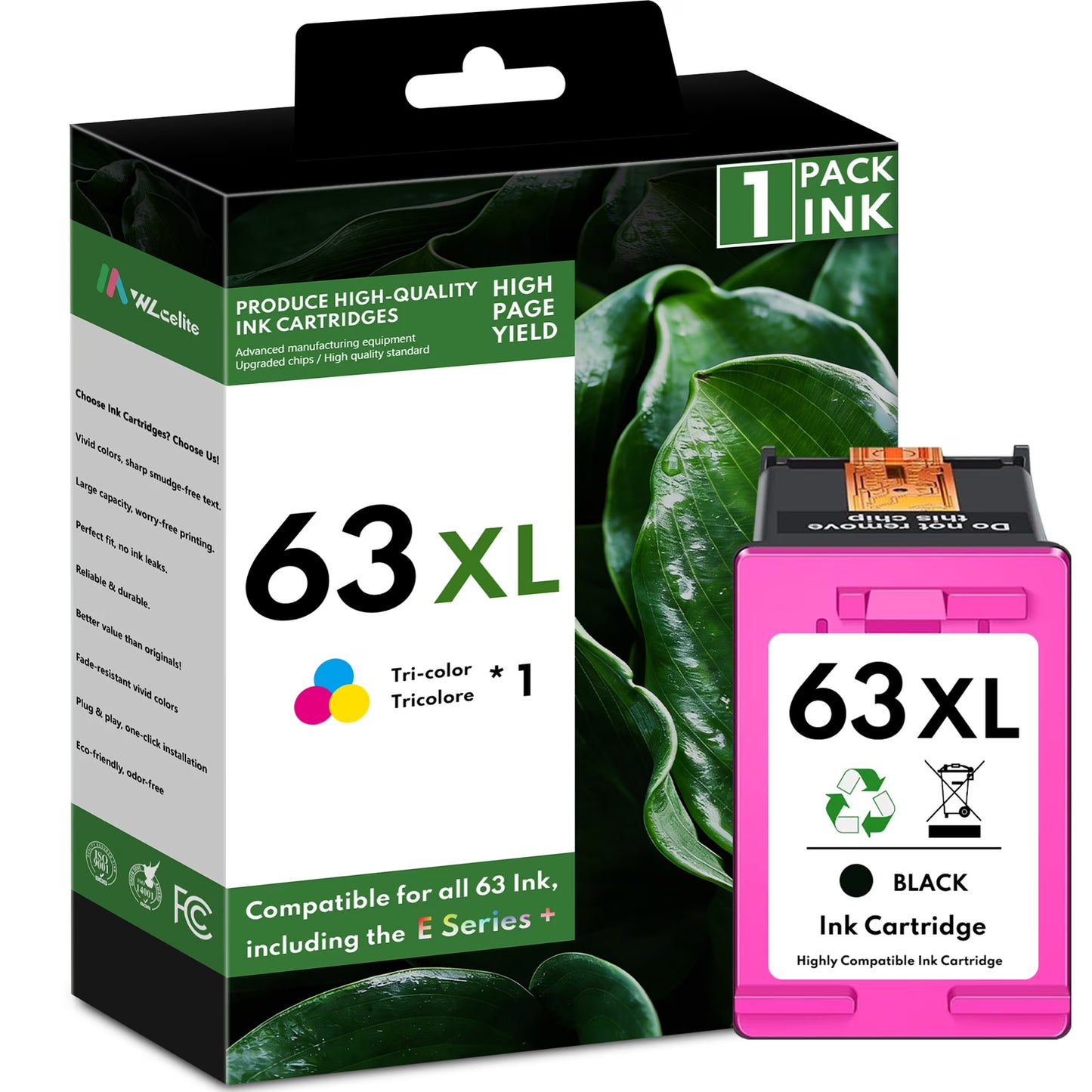 63 Tri-color Ink Cartridge Compatible for HP 63 63XL Ink Cartridge (1 Pack)