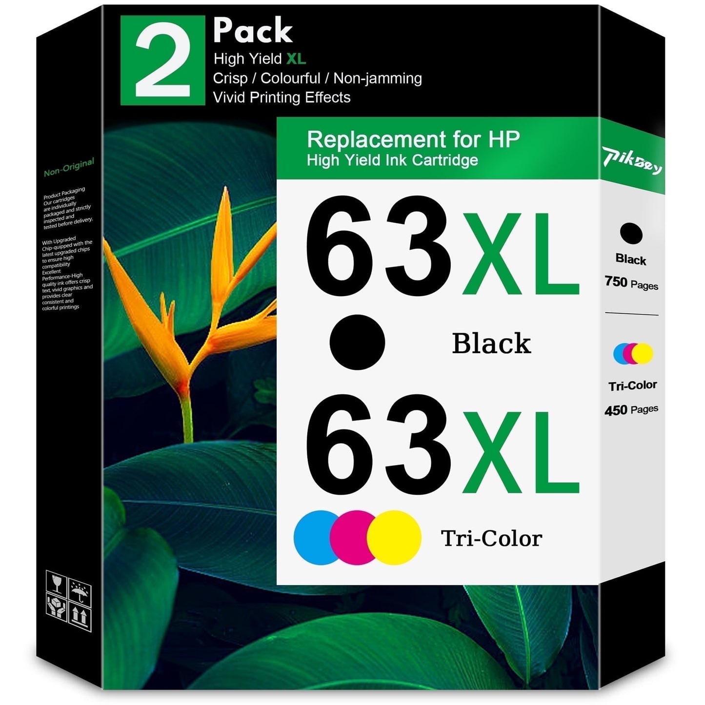 63XL Ink Cartridges 2-Pack Black/Tri-Color Compatible for HP 63 ink cartridges for Officejet 3830 4650 5200 5255 Envy 4520 4512 Deskjet 1112 3630 Printer
