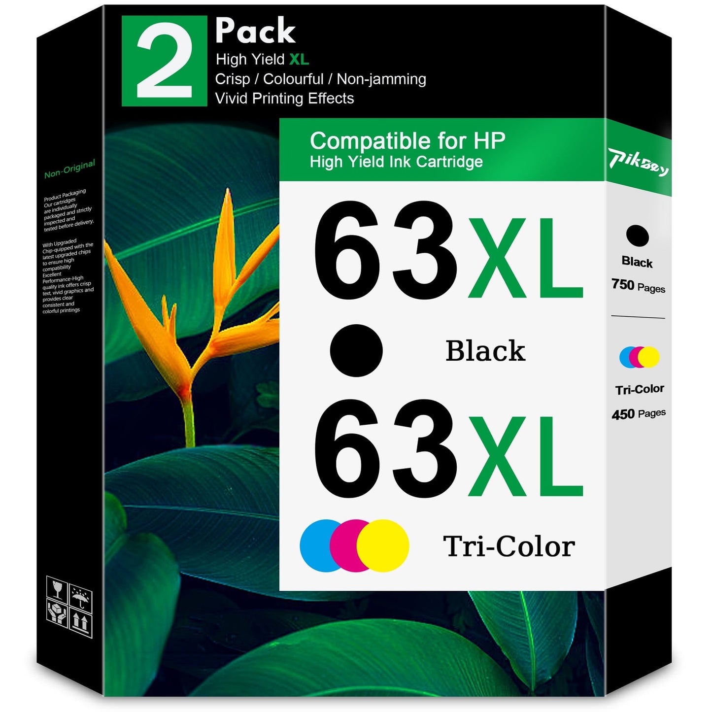 63XL Ink Cartridges 2-Pack Black/Tri-Color Compatible for HP 63 ink cartridges for Officejet 3830 4650 5200 5255 Envy 4520 4512 Deskjet 1112 3630 Printer
