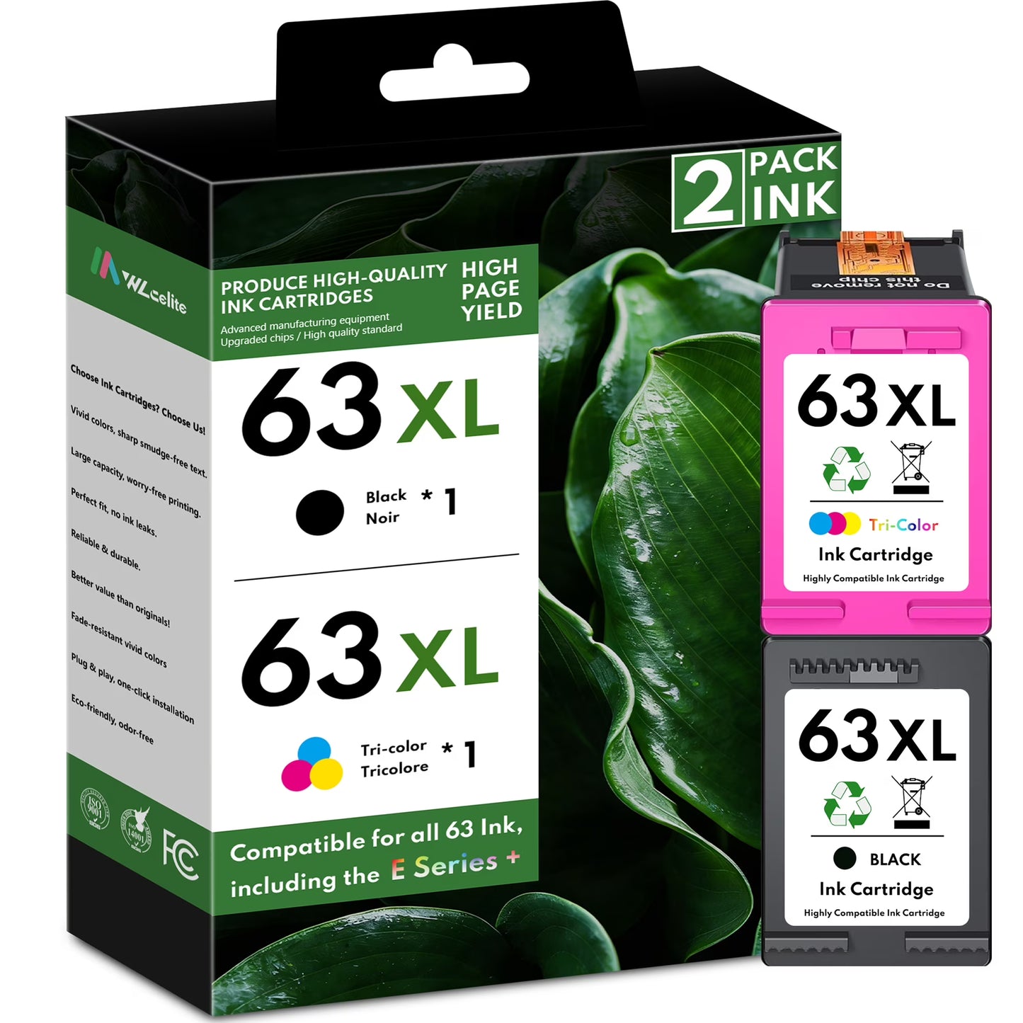 63XL Ink Cartridge Compatible for 63 Ink Cartridges for Officejet 3830 45200 5255 Deskjet 1112 3630 Printer( Black Tri-Color)