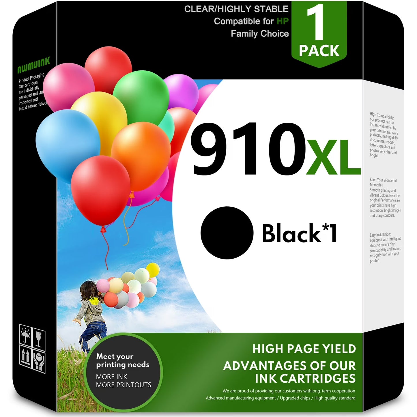 910 Ink Cartridge Black Compatible for HP 910 XL Ink Cartridges 8030 8025e 8010 8035 Printers Ink (1-Pack)