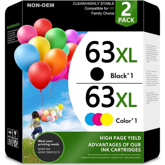 63XL 63 Ink Cartridges Compatible for HP63 XL Ink Cartridges Combo Pack Home Printer Deskjet 1112 2130 ENVY 4512 OfficeJet 5255(2-Pack)