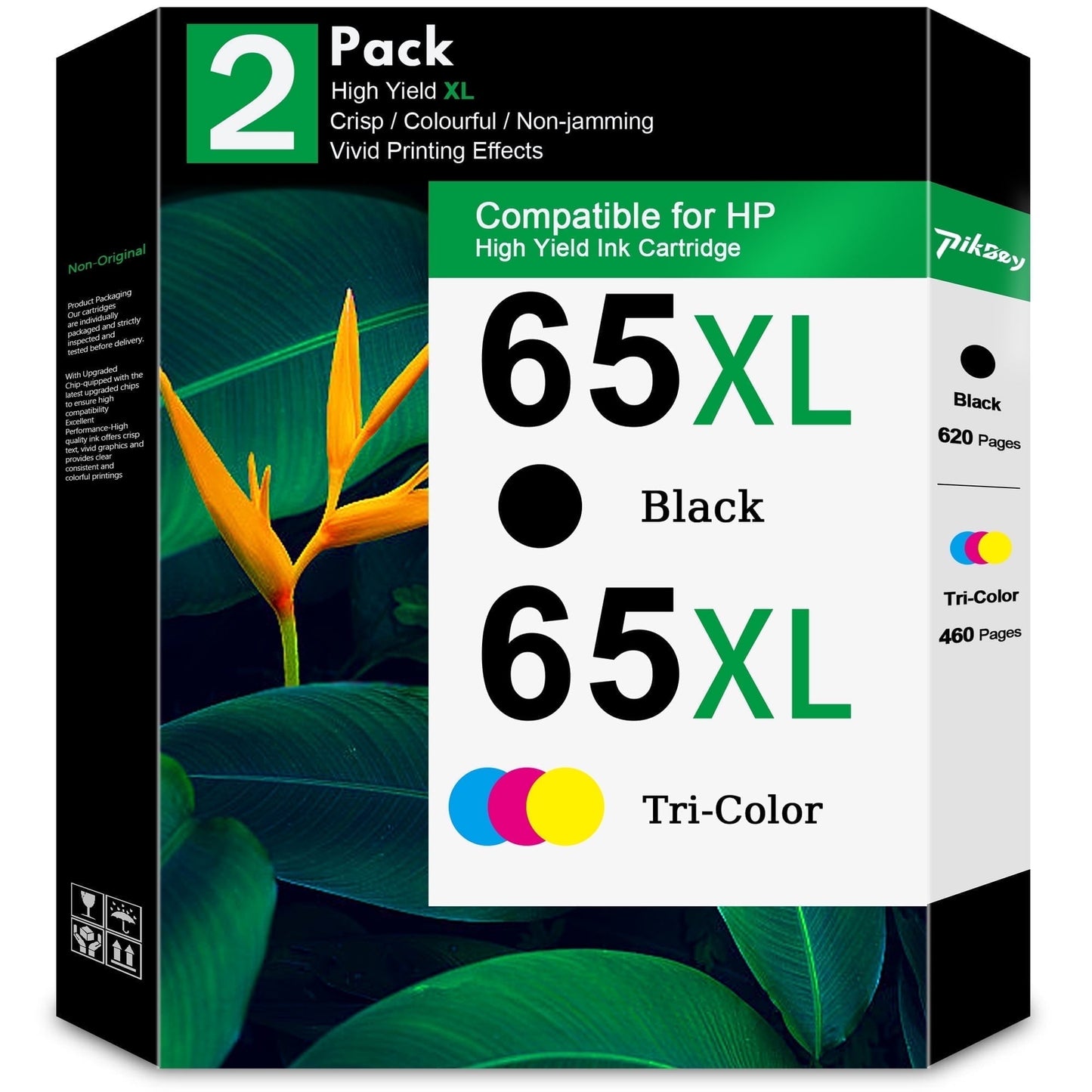 65XL Ink Cartridges 2-Pack Black/Tri-Color – Compatible with HP 65, DeskJet 2622 2624 2652 Envy 5052 5058 AMP 100 120 130 Printers