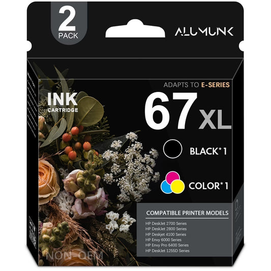 67XL 67 Ink Cartridge Compatible for HP 67 XL Ink Cartridges Deskjet 2742e Envy 6000 6010e Black Tri-Color