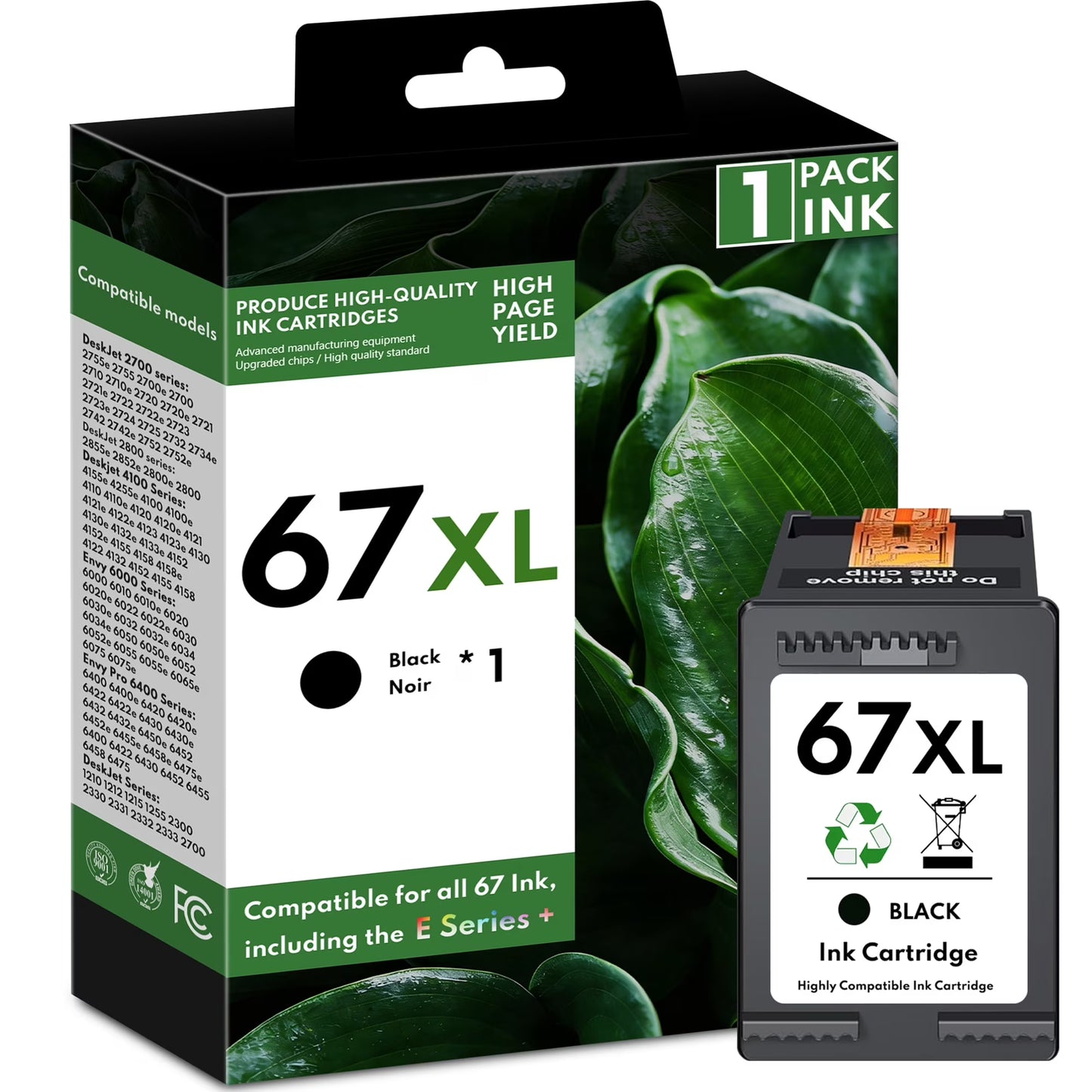 67XL Black 67 Ink Cartridge Compatible for HP 67 XL Ink Cartridges Deskjet 2778 2779 6078 6478 Envy 6020e 6022e 6030e (1 Pack)