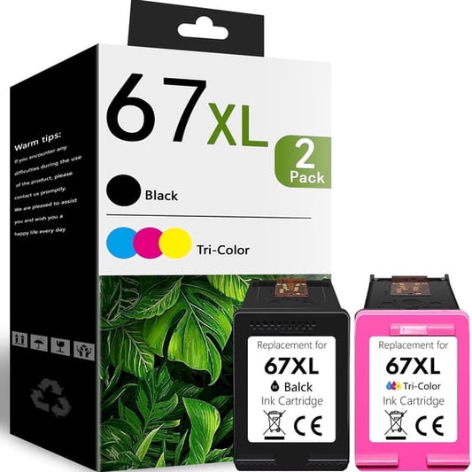 67 67xl Ink Cartridges Black/Color Combo Pack 2800e 2755e Compatible for HP67 XL for HP Deskjet 2800e 6055e 2855e 2755e 6000 4255e 2700 4155e 2827e 2700e 6400 6458 6458e Printer (1 Black,1 Tri-Color)