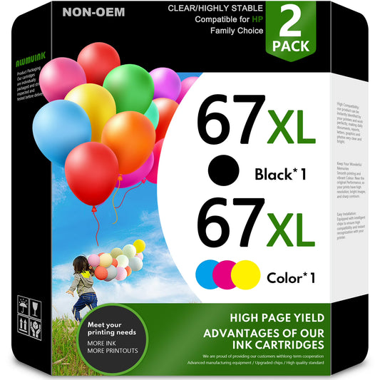 67XL Ink Cartridge Compatible for HP 67 Ink Cartridge for HP 67 XL Ink for DeskJet 2855e 2755e 6055e 6065e 4255e 4155e Printer (Black and Tri-Color)