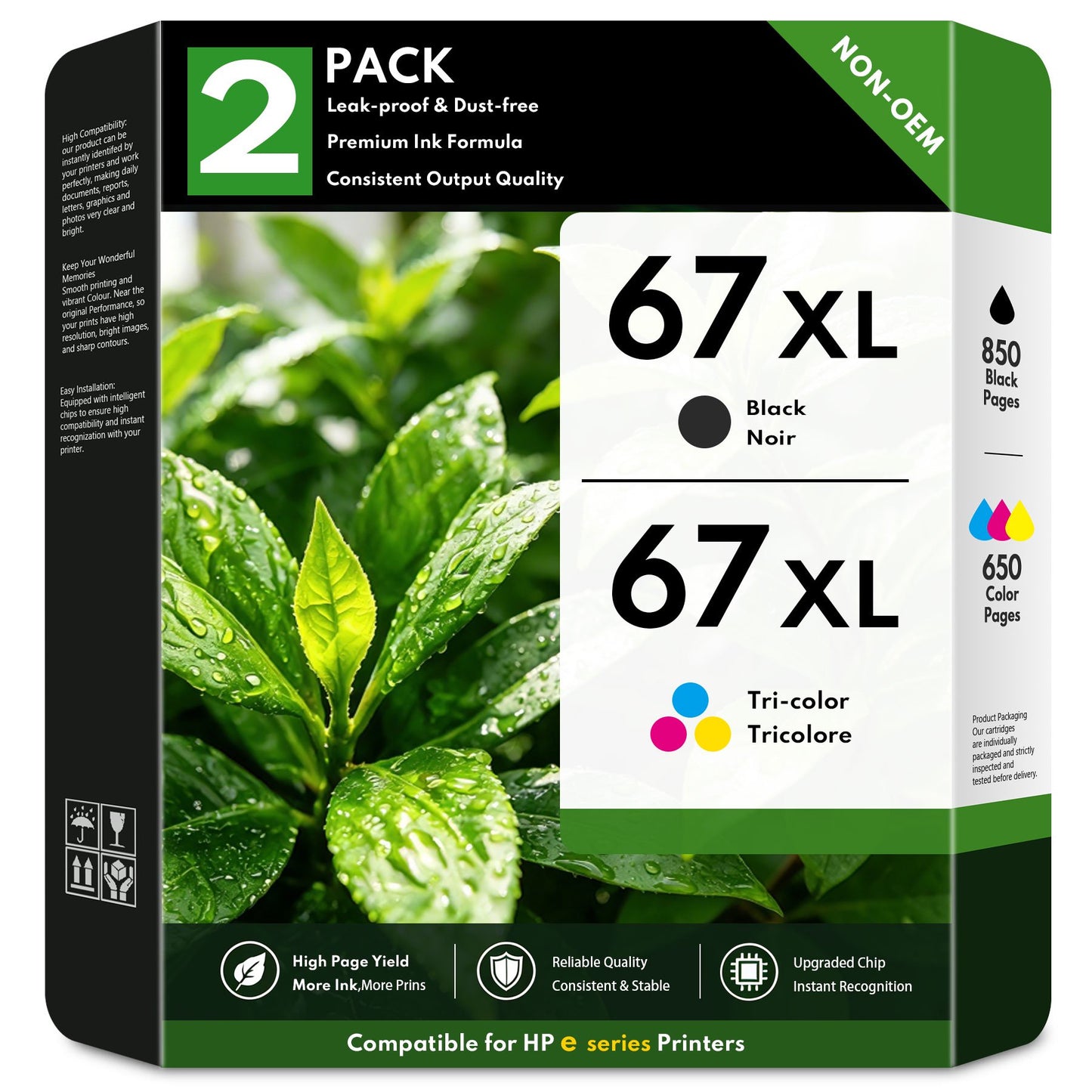 67XL Ink Cartridges Compatible for HP67 XL Ink Cartridge for Ink 67 for DeskJet 2755e 2855e 4155e 4255e 6055e 6065e Envy 6000 6400 6055e Printers (Black, Tri-color)