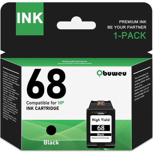68 Ink Cartridge 1-Pack Black Compatible for HP68 Ink Cartridges for Envy 6552e 6555e 6155e 6152e 6558e 6552e 6555e Printers