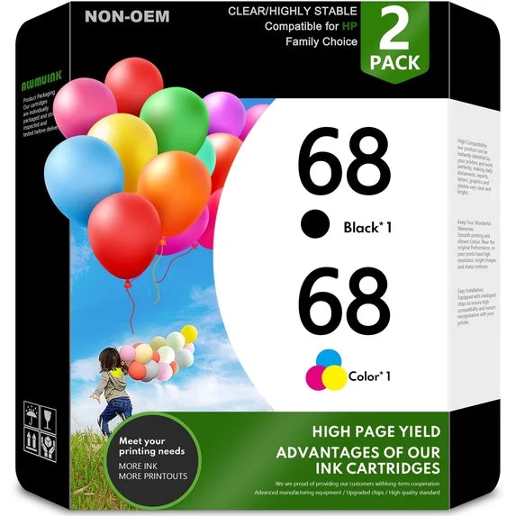 68 Ink Cartridges Compatible for HP68 Ink Cartridges Combo Pack for Envy 6552e 6555e 6155e 6152e 6558e Printers