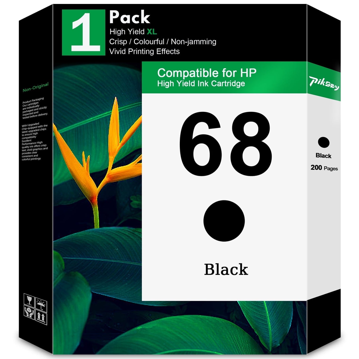 68 Ink Cartridges 1-Pack Black Compatible for HP68 Ink Cartridges for Envy 6552e 6555e 6155e 6152e 6558e 6552 e 6555 e Printer