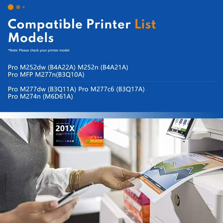 201X | CF400X CF401X CF402X CF403X With Chip Toner Cartridge 5 Pack Black Cyan Yellow Magenta Compatible for Pro M252dw M252n MFP M277n M277dw M277c6 M274n Printers